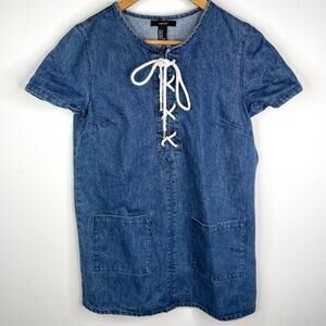 Forever 21 Denim Lace Up Smock Dress MD
